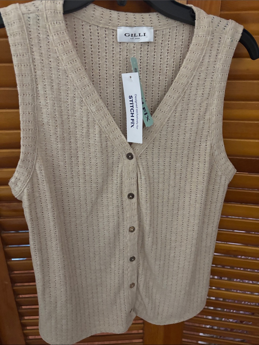 Gilli Beige Sleeveless Knit Button-Front Vest
